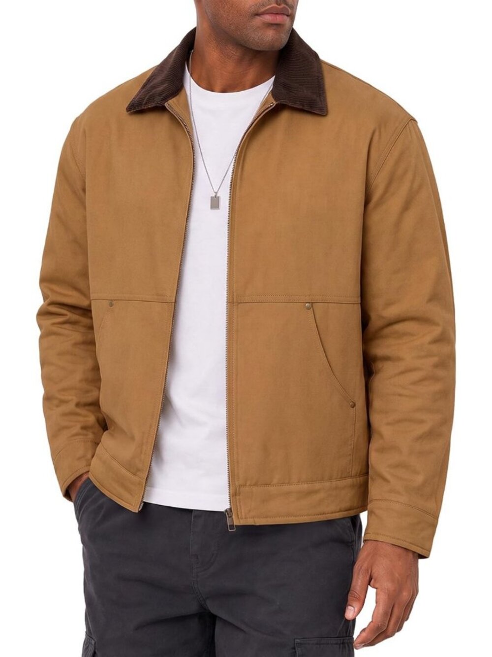 Men's Cotton Padded Chore Jacket with Corduroy Collar, Warm & Stylish Outerwear
